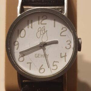 Vtg Frank Gehry w/ Fossil Titanium/White  Leather Women's Watch